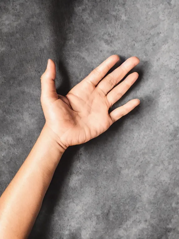 Prompt: photo of one!! detailed beautiful woman's hand palm up, instagram photo, studio photo