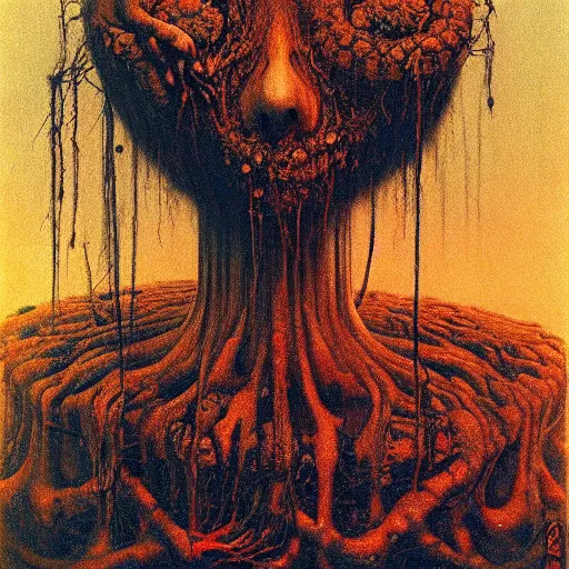 Image similar to aspic on plate, painting by beksinski, bernie wrightson, trending on artstation, horror film, creepypasta