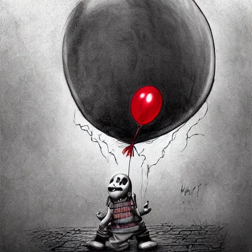 Image similar to surrealism grunge cartoon portrait sketch of a cold hand with a wide smile and a red balloon by - michael karcz, loony toons style, pennywise style, chucky style, horror theme, detailed, elegant, intricate