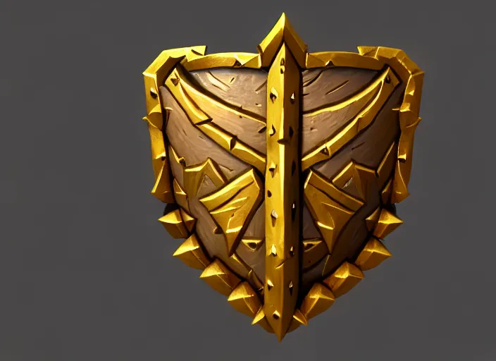 Prompt: gilded spiked wooden shield, stylized stl, 3 d render, activision blizzard style, hearthstone style