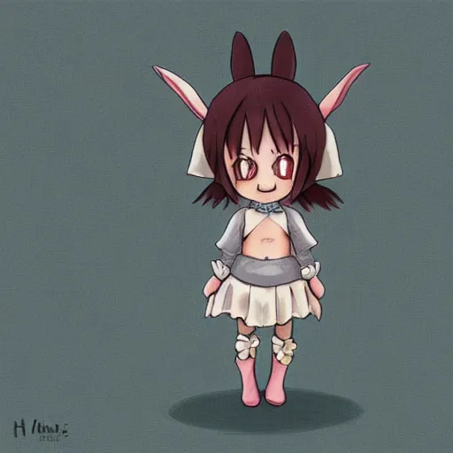 Image similar to little girl, bunny suit, artwork in made in abyss art style, inspired in balthus, clean details, baby color palette, candy, anatomically proportional, hd