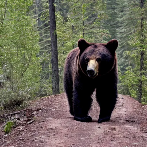 Image similar to a bear walking in the forrest. the bear is gigantic