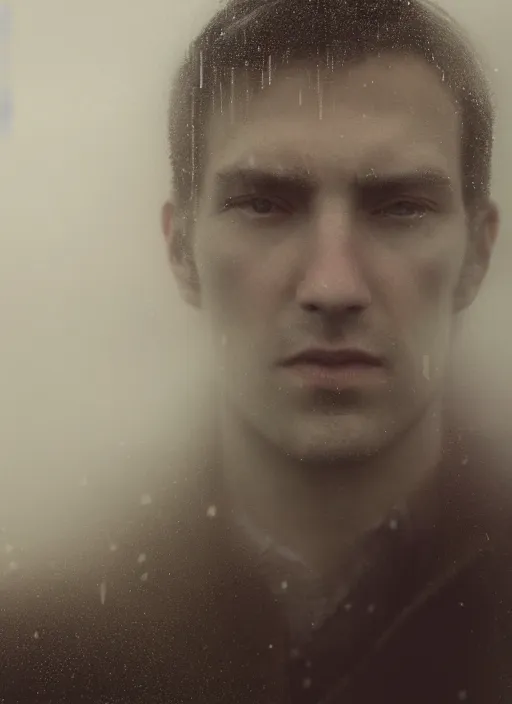 Image similar to Joseph Quinn in real life, face centered portrait of Joseph Quinn, Confident, fog, rain, volumetric lighting, beautiful, golden hour, sharp focus, ultra detailed, cgsociety by Leesha Hannigan, Ross Tran, Thierry Doizon, Kai Carpenter,Ignacio Fernández Ríos, noir art house, 4k, 35mm, fujifilm”