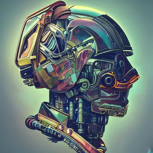 Image similar to high quality high detail biomechanical portrait of diesel punk in an alien world, gundam head, mekka, tristan eaton, victo ngai, artgerm, rhads, ross draws, hyperrealism, intricate detailed, alphonse mucha, 8 k, sci - fi, pastel colors, artstation,