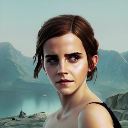 Image similar to highly detailed portrait of emma watson in gta v, stephen bliss, unreal engine, fantasy art by greg rutkowski, loish, rhads, ferdinand knab, makoto shinkai and lois van baarle, ilya kuvshinov, rossdraws, tom bagshaw, global illumination, radiant light, detailed and intricate environment