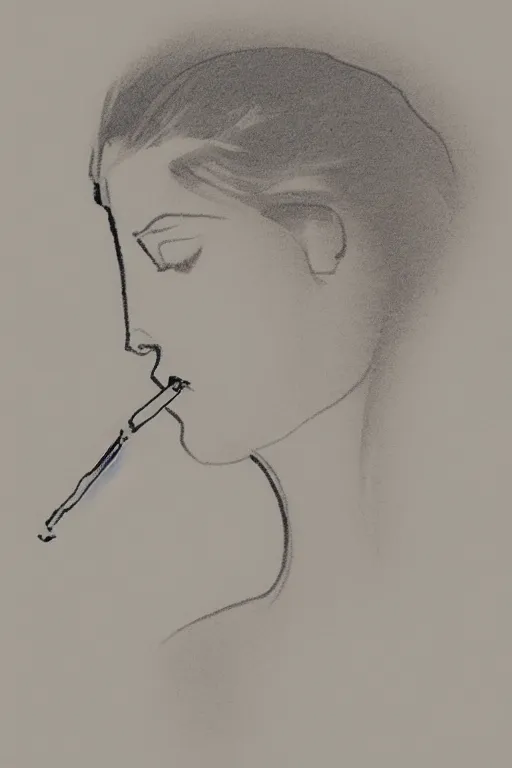 Image similar to single line art of a woman smoking a cigarette