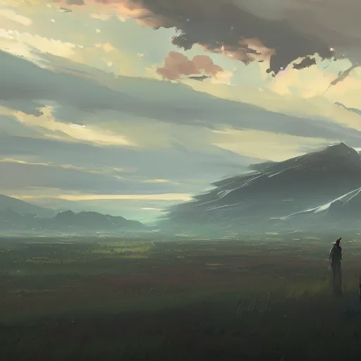 Prompt: depressing landscape, sadness, sorrow, emotional. cgsociety masterpiece, artstation trending, by rossdraws, ghibli, kimi no na wa, greg rutkowski, simon stalberg, greg manchess