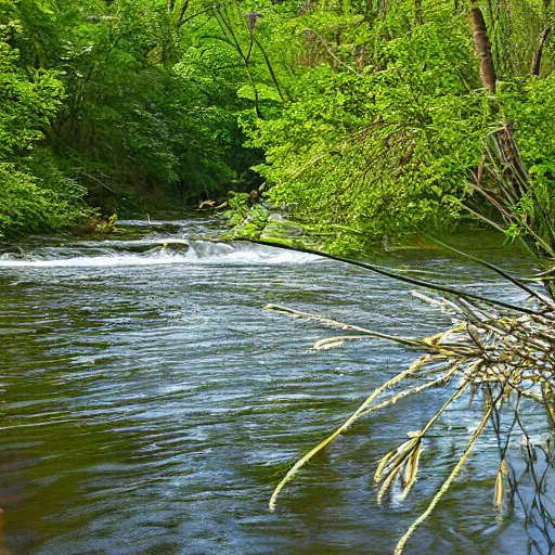 Prompt: cahaba river alabama, hymenocallis coronaria,