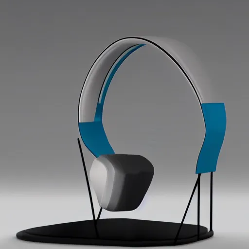 Image similar to wireless headphone stand stand stand, futuristic, techno, cyberpunk, product design, render, concept, fun, geometric