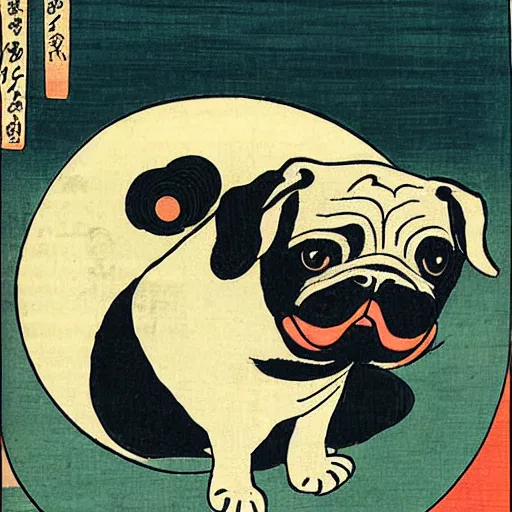 Image similar to pug, Ukiyo-e by Utagawa Kuniyoshi