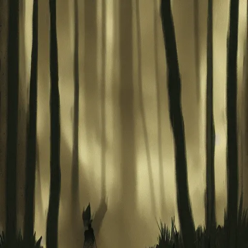 Image similar to medium shot native american, in a dark forest, mysterious, backlit, still from a pixar dreamworks movie, trending on artstation