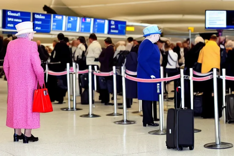 Image similar to the queen queue jumping the line at check in an airport