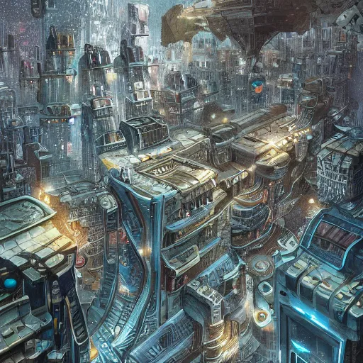 Prompt: a city floating in space, digital art, insanely detailed, trending in artstation, hd