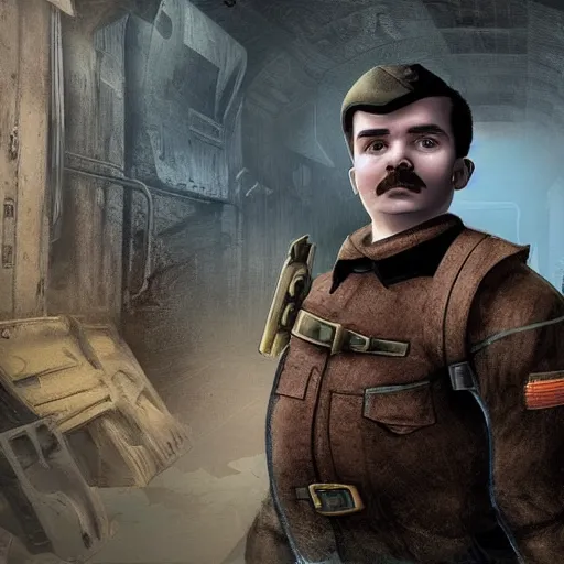 Prompt: young Lech Wałęsa as a game character in metro 2033