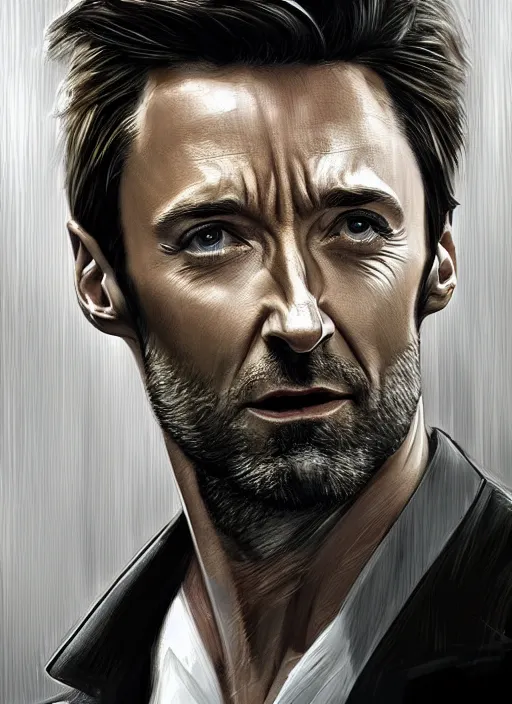 Image similar to Hugh Jackman portrait, digital art, trending on Artstation