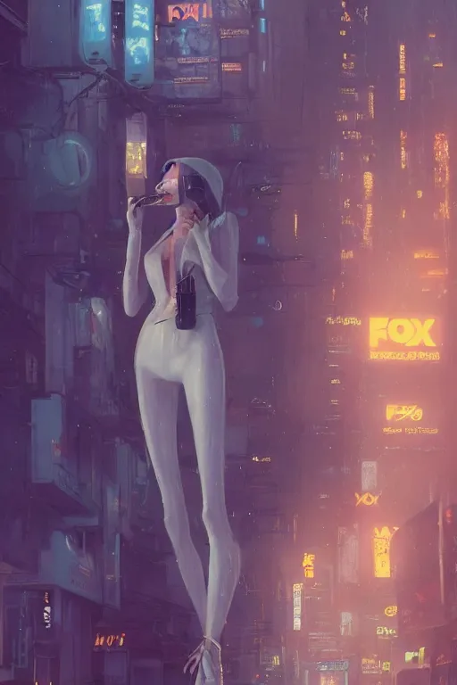 Prompt: beautiful portrait of a tall, shapely white female anthro fox smoking a cigarette in a blurred out crowd, rainy city street, cyberpunk clothes, cyberpunk, harsh neon lights, highly detailed, sharp focus, digital painting, illustration, trending on artstation, art by sakimichan, wlop, greg rutkowski