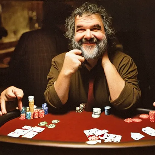 Image similar to Peter Jackson playing poker in a saloon, shotguns