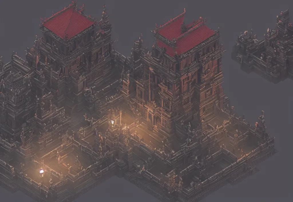 Prompt: isometric magicavoxel Bloodborne japanese cinematic lighting, 4k