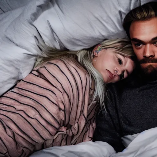 Prompt: pewdiepie lying in bed with billie eilish 4k