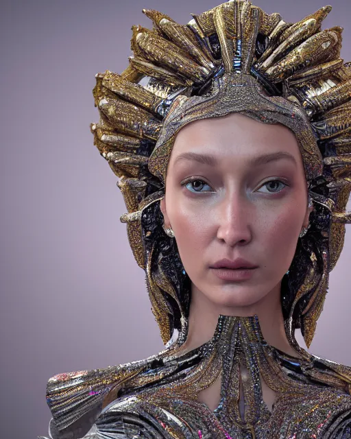 Image similar to a highly detailed metahuman 4 k close up render of an alien goddess bella hadid monument renaissance in iris van herpen dress schiaparelli in diamonds crystals swarovski and jewelry iridescent in style of alphonse mucha gustav klimt trending on artstation made in unreal engine 4