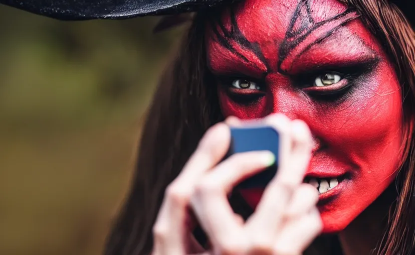 Image similar to a spider witch taking a selfie photo, detailed. artstation. 2 5 mm f / 1. 7 asph lens. ultra realistic