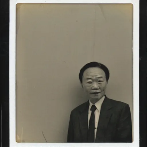 Image similar to a polaroid photo of a disheveled middle - aged chinese man wearing a singlet while smoking, sitting down next to a wall