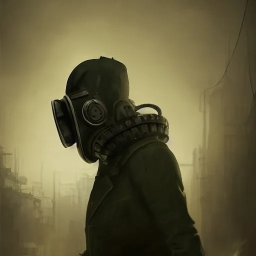 Image similar to hooden villain wearing a gas mask with smoke coming out of his body, dark background, unreal engine 5, ultra realistic, detailed, fog, by greg rutkowski