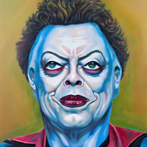 Image similar to painting of Tim Curry in the style of Damien hurst, 8k high definition high quality