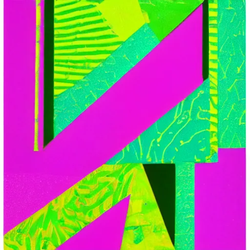 Prompt: abstract collage in hot pink, lime green, and purple