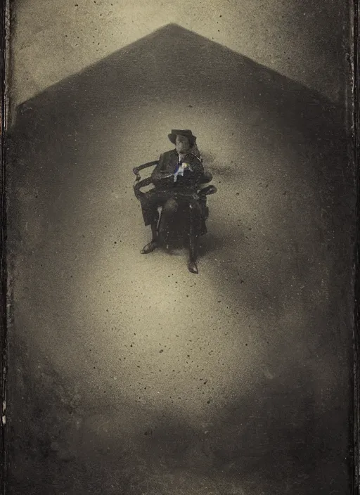 Prompt: old wetplate daguerreotype archetype portrait of a architect dreaming about his creations, explosion of data fragments, fractal, intricate, elegant, highly detailed, parallax, leica, medium format, subsurface scattering, by jheronimus bosch and greg rutkowski and louis jacques mande daguerre