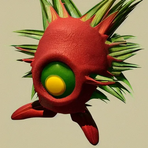 Prompt: a pokemon that looks like a nepenthes, with a pineapple hair, digital art. trending on art station, unreal engine.