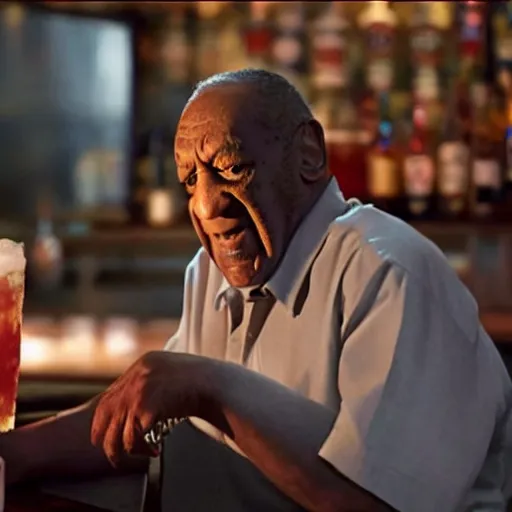 Image similar to bill cosby serving drinks at a bar. photorealistic ultra high definition. movie still.