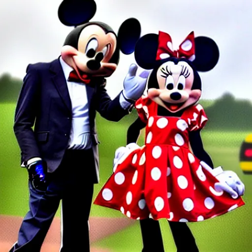 Image similar to mickey mouse dresses up as minnie mouse
