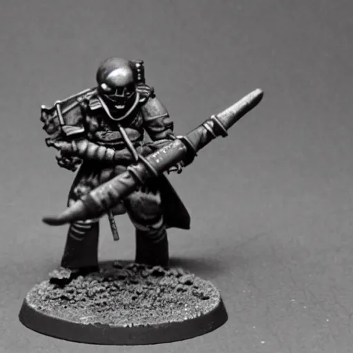 Image similar to an ecstatic Death Korps of Kreig soldier wearing grey and wielding a shovel