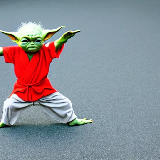 Image similar to baby yoda doing tai chi