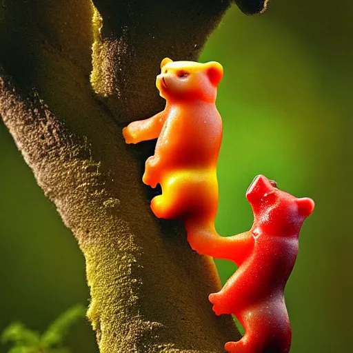 Prompt: national geographic photos of wild gummy bears, wildlife photography