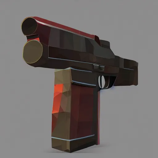 Image similar to low poly toon shading, double barrel shotgun, flat colors, low poly artstation