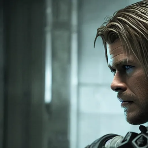 Image similar to chris hemsworth as leon kennedy in resident evil, 4k, high detail, high-resolution photograph, professional photography