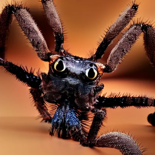 Image similar to the head of a lizard photoshopped onto a tarantula's body, full - body shot