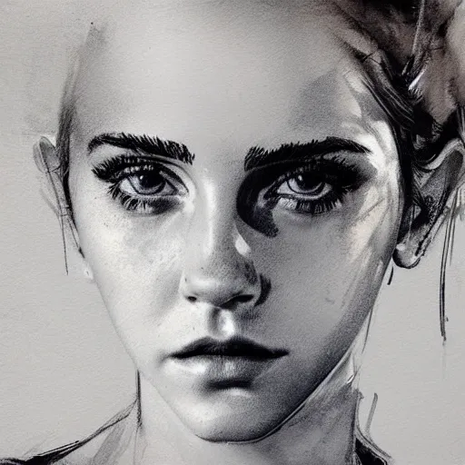 Prompt: portrait of emma watson, artwork by guy denning and charlie bowater,