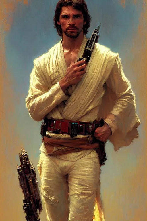 Prompt: attractive man, star wars, painting by gaston bussiere, craig mullins, greg rutkowski, alphonse mucha