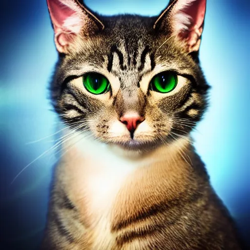 Image similar to portrait of a cute cyberpunk cat, realistic, professional photography