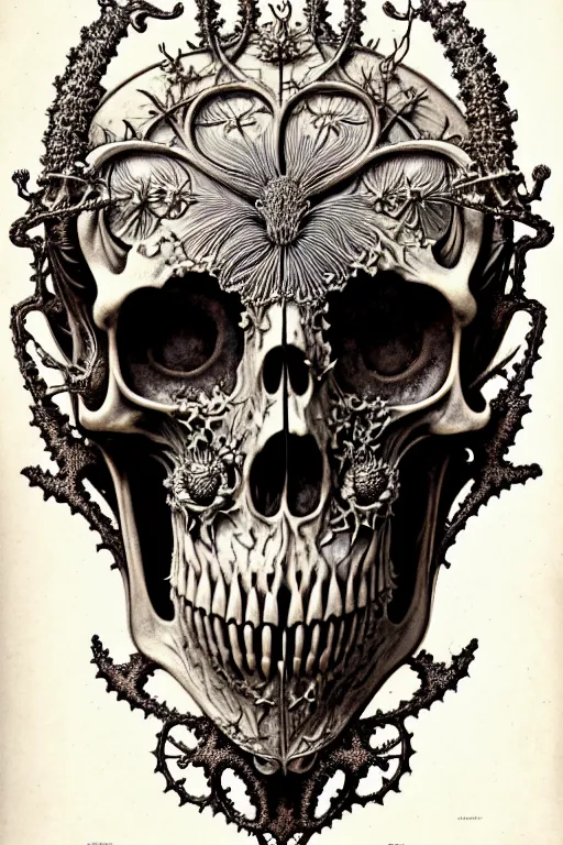 Image similar to art forms of nature by ernst haeckel, memento mori by arthur rackham, ornate antique porcelain beautiful skull mask, ultrasharp, photorealistic, hyperdetailed, octane render, polished, art nouveau, neo - gothic, gothic, intricate ornamental organic filigree, art nouveau botanicals, art forms of nature by ernst haeckel, horizontal symmetry, symbolist, visionary