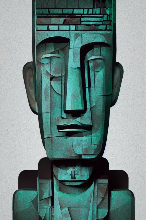 Image similar to cubist moai statue cutout digital illustration cartoon colorful beeple