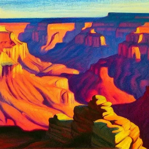 Prompt: masterpiece grand canyon by Edward Hopper and O'Keefe, highly detailed, pastels