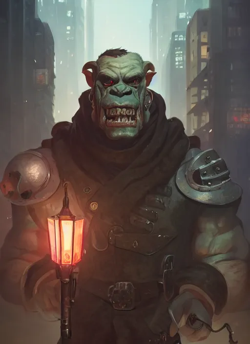 Prompt: a portrait of a handsome dieselpunk orc in a city, key visual, ambient lighting, highly detailed, digital painting, artstation, concept art, sharp focus, by makoto shinkai and akihiko yoshida and hidari and wlop