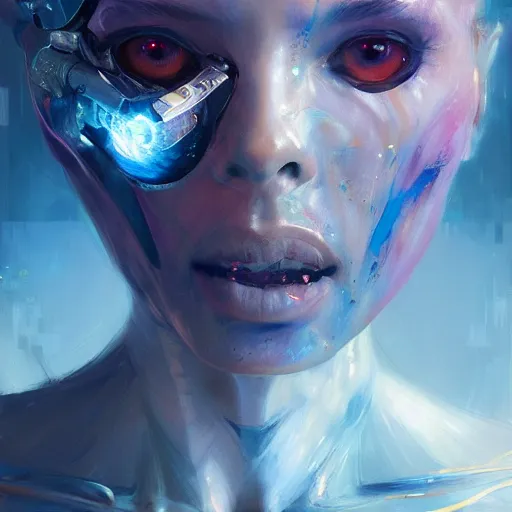 Image similar to galaxy surfing stunning cyborg, expressive oil painting, by yoshitaka amano, by greg rutkowski, by jeremy lipking, by artgerm,, h e giger, digital art, octane render