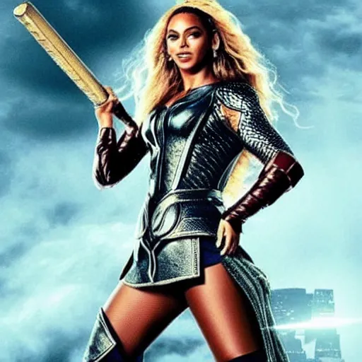 Prompt: beyonce as thor movie frame, mcu