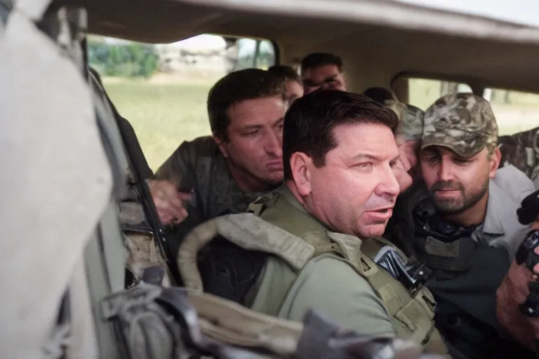 Image similar to Ron DeSantis taken captive by ISIS terrorists, 35mm photograph