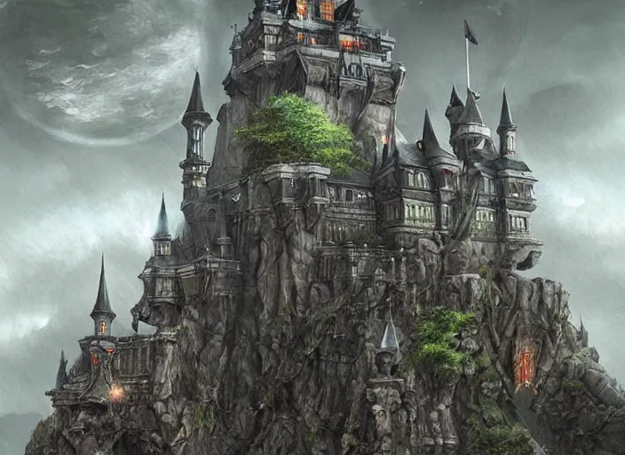 Prompt: vaders castle if he built it on endor, artwork, art station, fantasy art, realistic, menacing, intricate, detailed, stunning